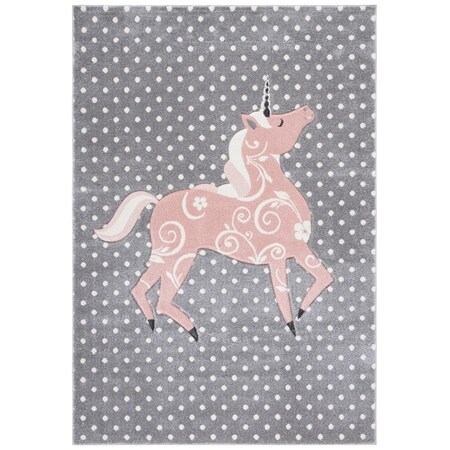 Flowers First 5 ft.-3 in. x 5 ft.-3 in. Carousel Kids & Youth Round Rug; Grey; Ivory & Pink FL1887943